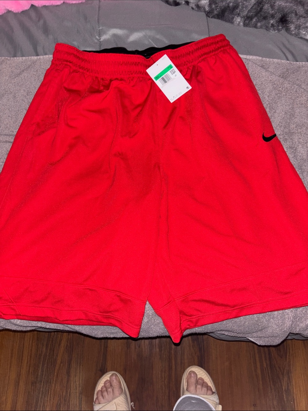 Nike Red Men's Athletic Mesh Shorts with Black Swoosh